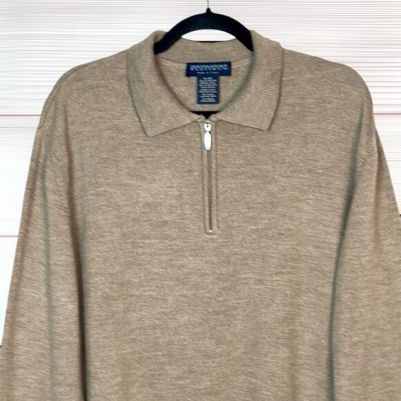 Hathaway Platinum Mens XL 1/4 Zip Merino Wool Sweater Tan Italy Excellent - Picture 3 of 8